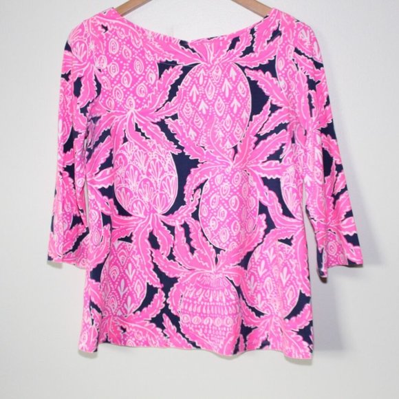 Lilly Pulitzer Waverly Top Pink Navy Coco Safari Women's Size Small H13478 - Picture 2 of 11